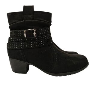 VJH Confort slouch ankle boots studded straps w/ buckle chunky heel sz 8.5